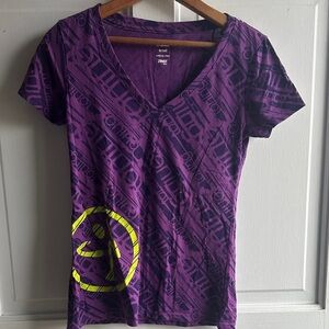 Zumba Fitness Purple and Yellow V-Neck Tee